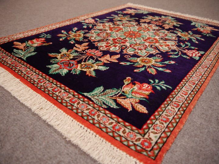 Qum Silk Rug Medaillon blue Ghom Qom Rug hand-knotted