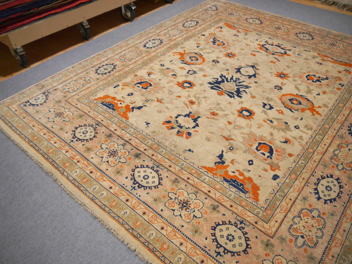 Ziegler Rug 250x300 8x10 ft Antique Sultanabad  design area rug in beige, sage, blue and orange for living room, dining room, bedroom or office. Ziegler Tapis Teppich 