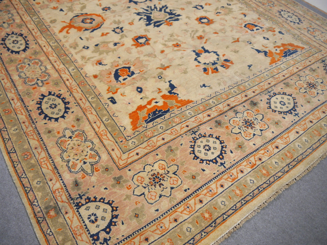 Ziegler Rug 250x300 8x10 ft Antique Sultanabad  design area rug in beige, sage, blue and orange for living room, dining room, bedroom or office. Ziegler Tapis Teppich 