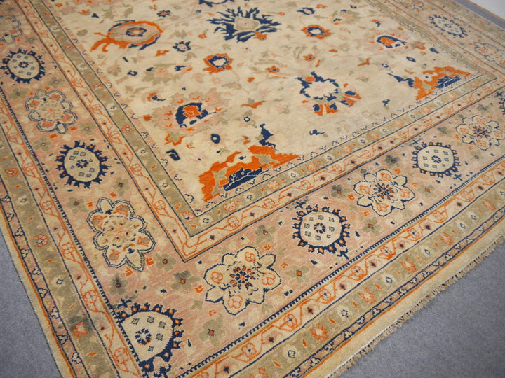 Ziegler Rug 250x300 8x10 ft Antique Sultanabad  design area rug in beige, sage, blue and orange for living room, dining room, bedroom or office. Ziegler Tapis Teppich 
