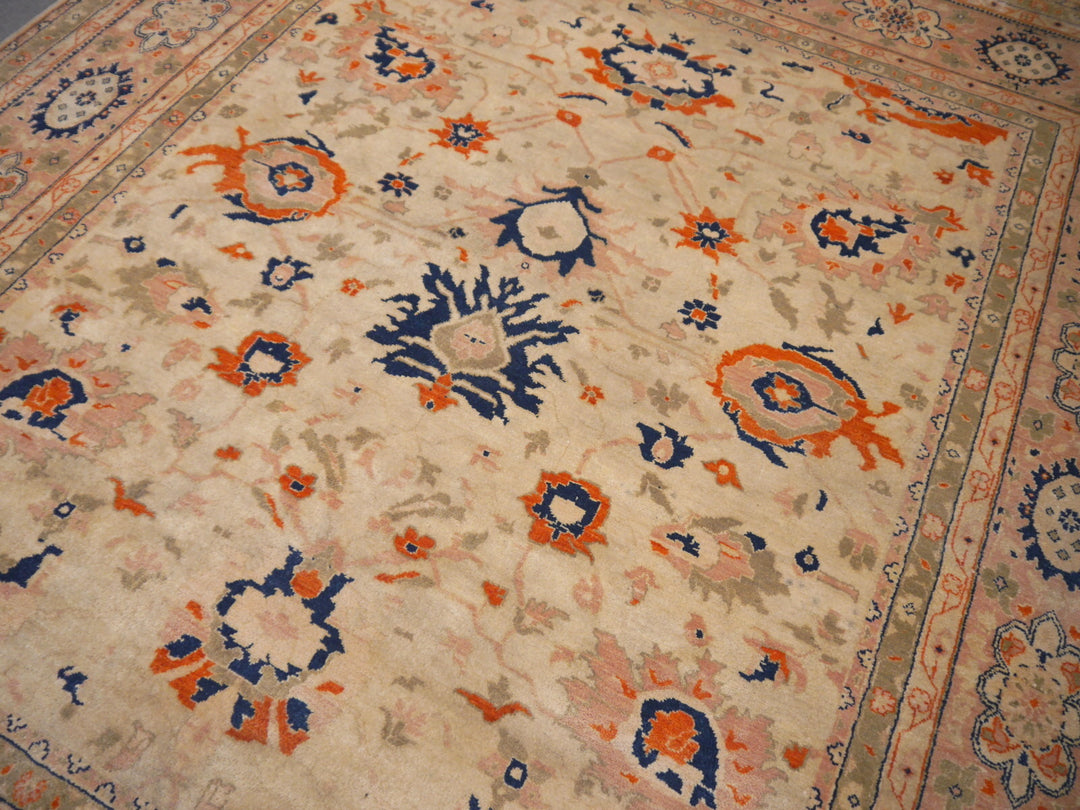 Ziegler Rug 250x300 8x10 ft Antique Sultanabad  design area rug in beige, sage, blue and orange for living room, dining room, bedroom or office. Ziegler Tapis Teppich 