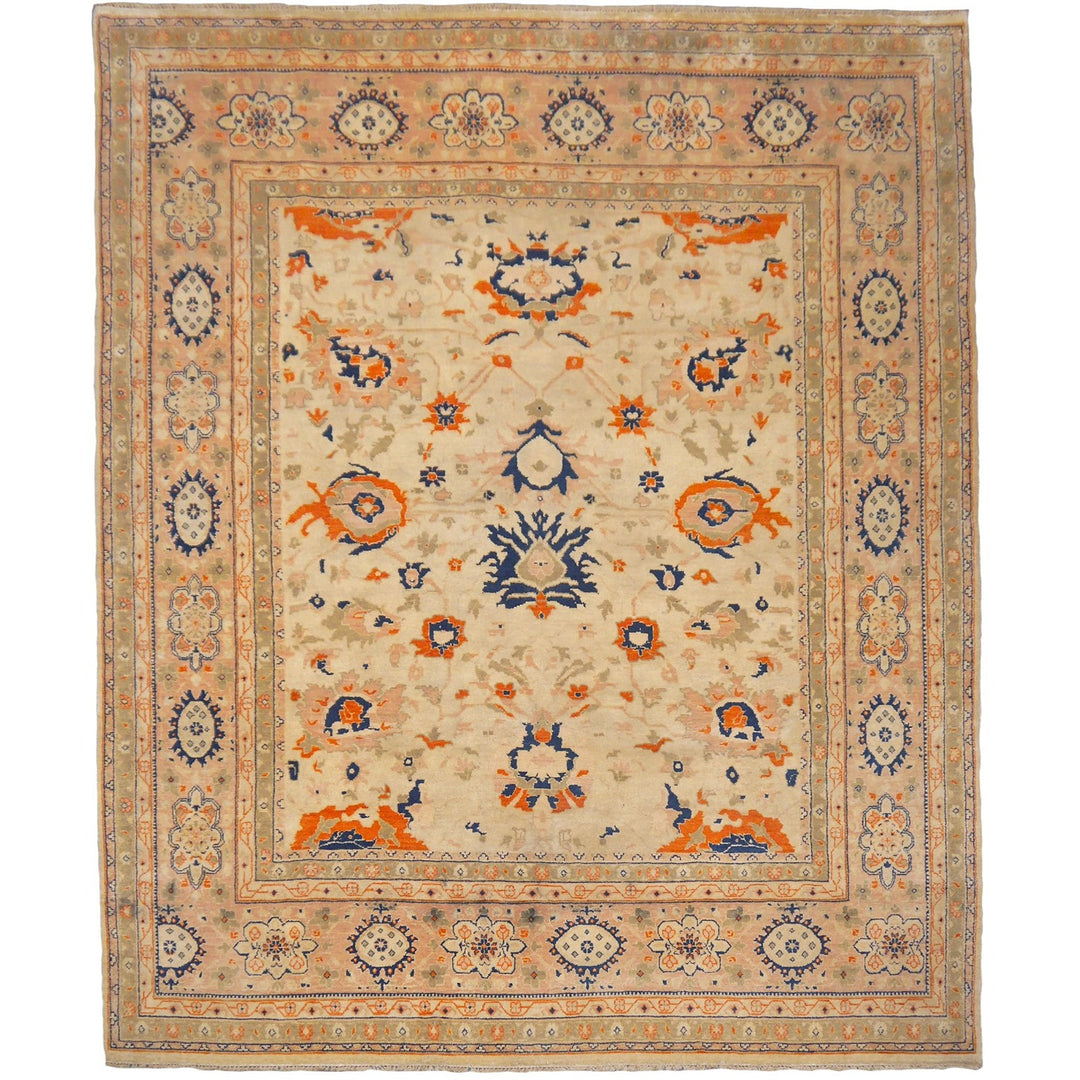 Ziegler Rug 250x300 8x10 ft Antique Sultanabad  design area rug in beige, sage, blue and orange for living room, dining room, bedroom or office. Ziegler Tapis Teppich 