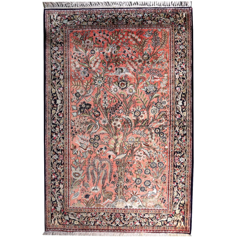 Qum Silk rug 5.6 x 3.6 ft 170 x 110 cm vintage silk carpet