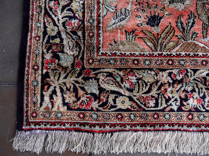 Qum Silk rug 5.6 x 3.6 ft 170 x 110 cm vintage silk carpet