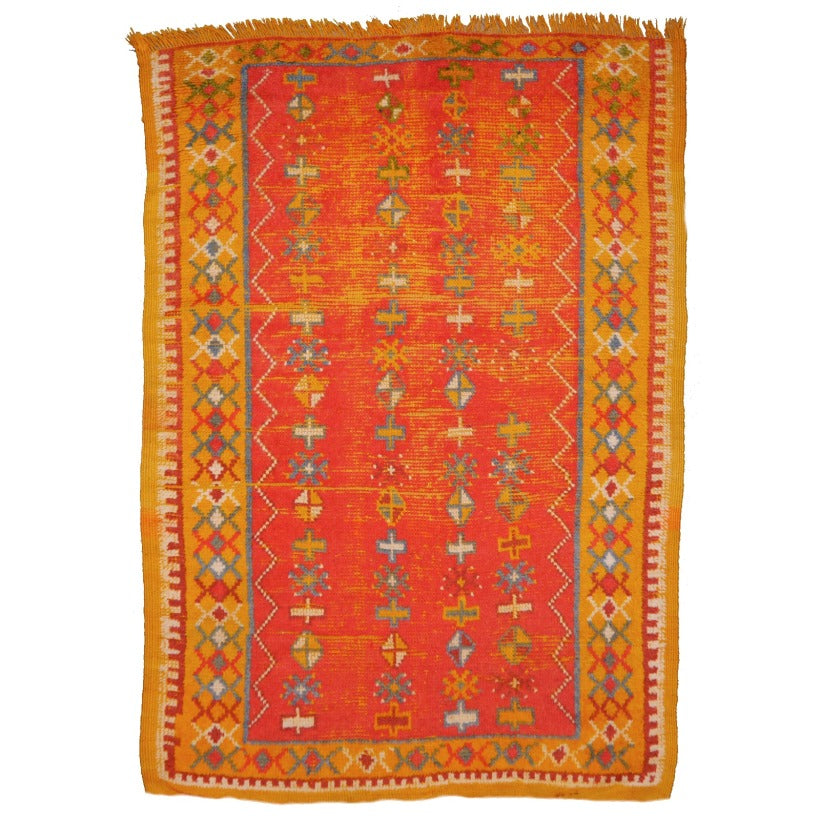 Vintage Taznakht Berber rug 146 × 100 cm in brick red and orange — full overview
