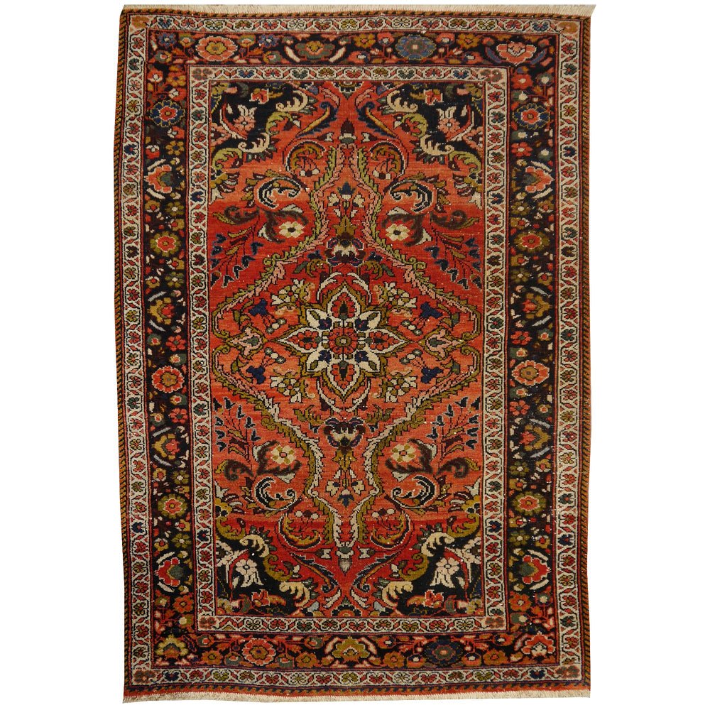 Mehraban vintage rug 6.6 x 4.5 ft Red Black worn to perfection
