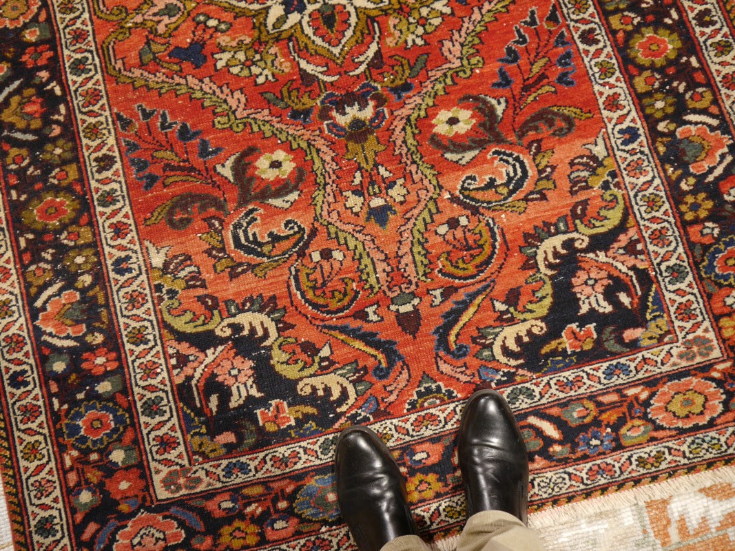 Mehraban vintage rug 6.6 x 4.5 ft Red Black worn to perfection