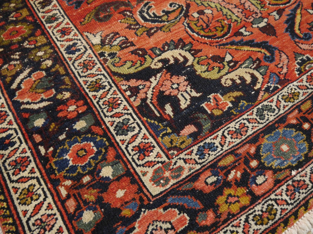 Mehraban vintage rug 6.6 x 4.5 ft Red Black worn to perfection