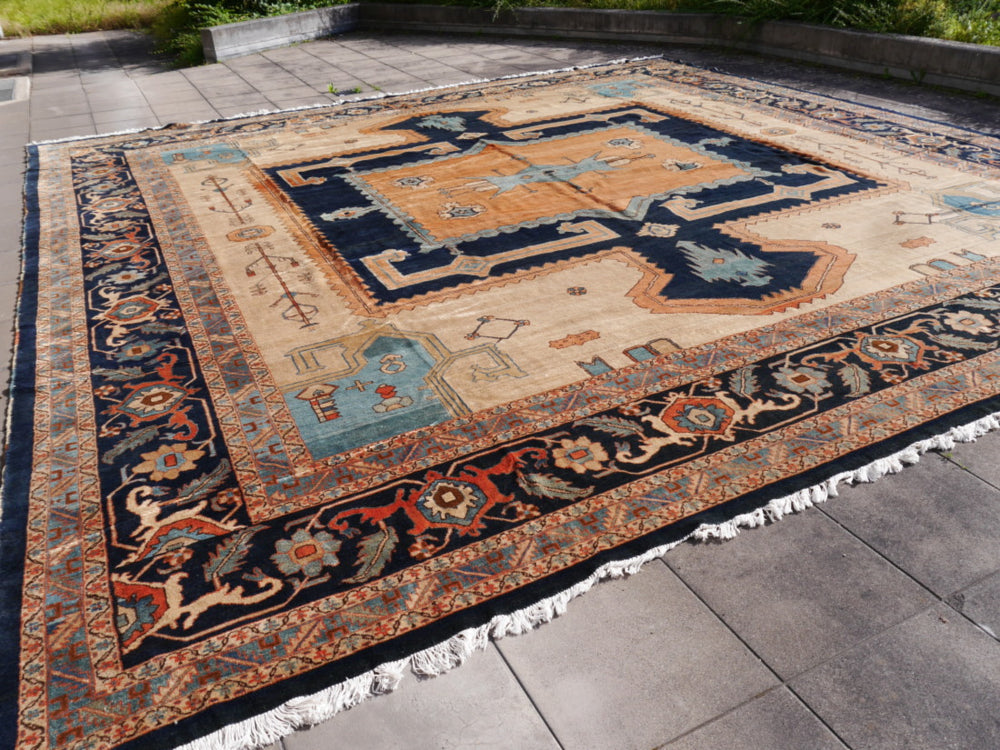 Rug 20 x 16 ft Azeri Heriz vintage hand knotted Djoharian Collection Persian style oversized palace carpet.