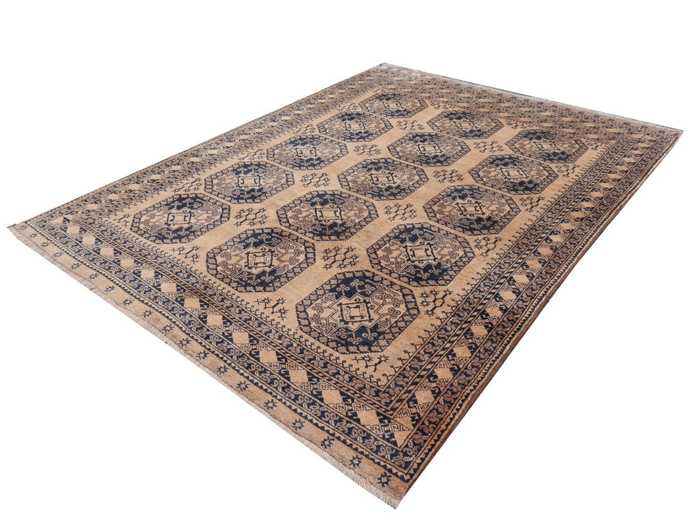 15105 Ersari Rug Afghan vintage 7.6 x 10 ft hand knotted wool