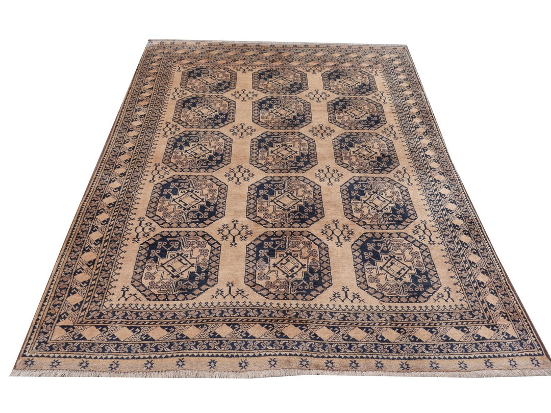 15105 Ersari Rug Afghan vintage 7.6 x 10 ft hand knotted wool