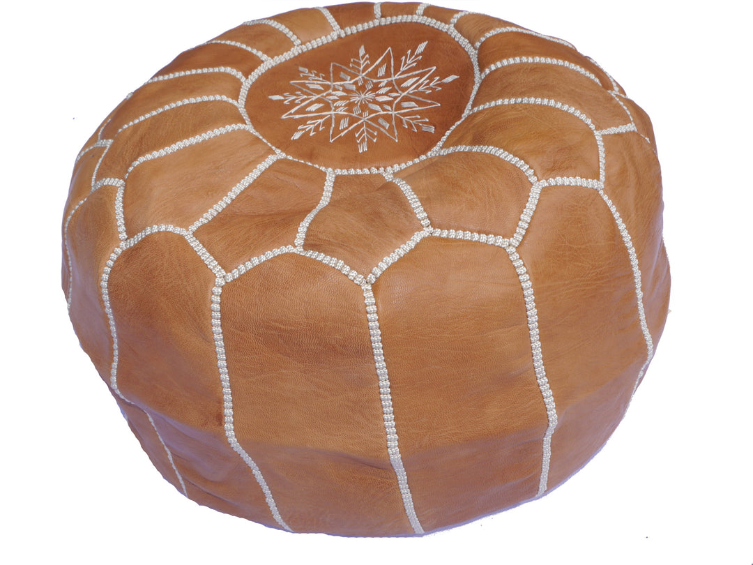 Moroccan Pouf Leather Light Brown Caramel Footstool Ottoman Lounge Furniture