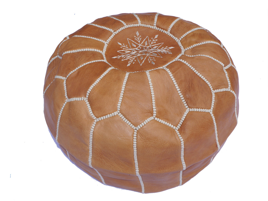 Moroccan Pouf Leather Light Brown Caramel Footstool Ottoman Lounge Furniture