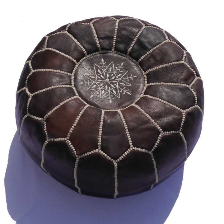 15165 Moroccan Pouf Leather Brown Choco