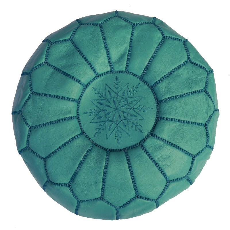15169 Moroccan Pouf Leather Turquoise