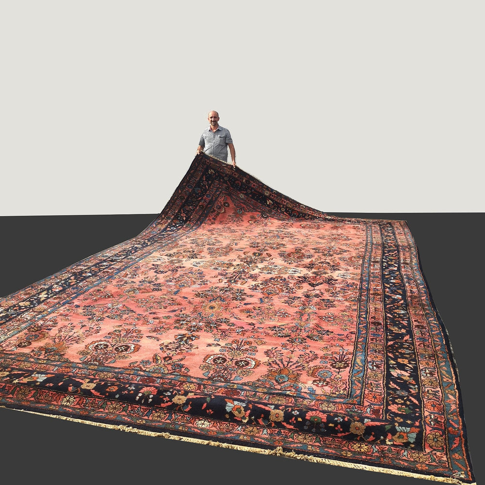 Antique Sarouk palace carpet full view, rose ground – 15199