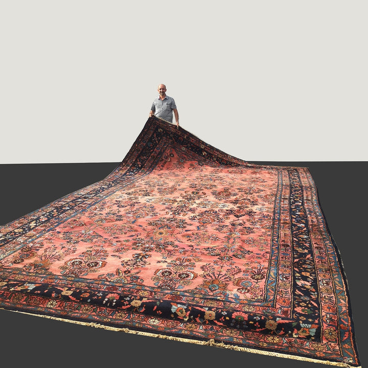 Antique Sarouk palace carpet full view, rose ground – 15199