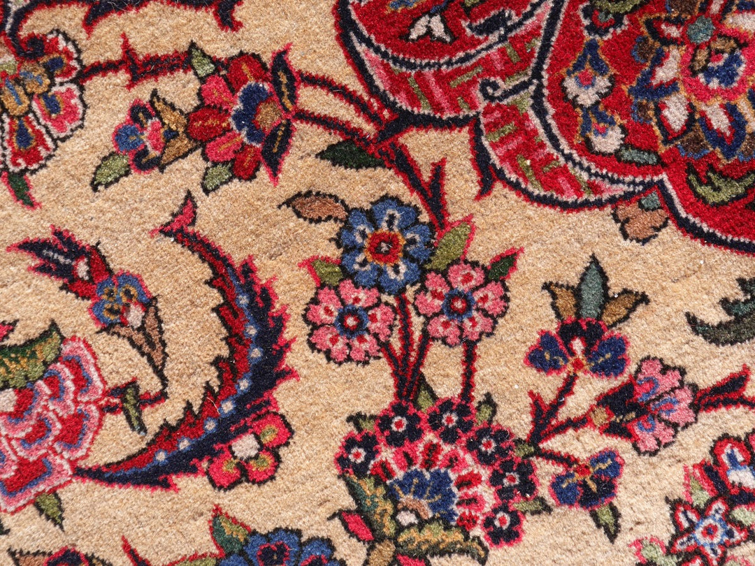 Antique Kashan Dabir rug, signed antique Persian carpet — 15561