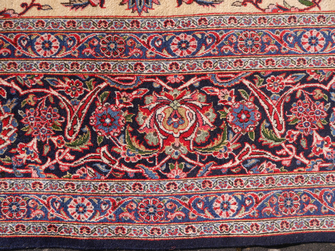 Antique Kashan Dabir rug floral detail — 15561
