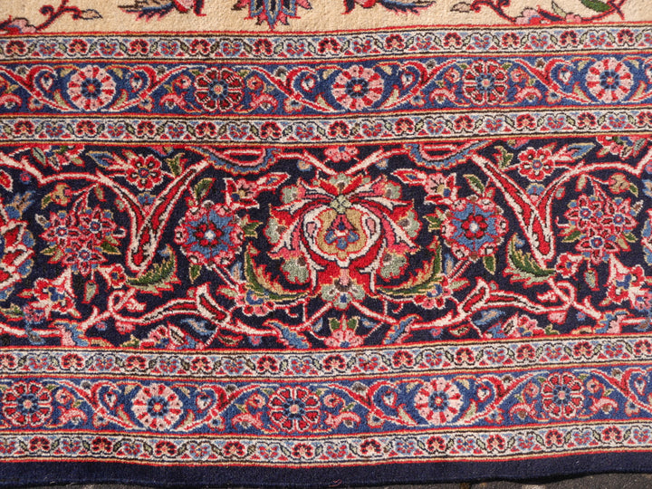 Antique Kashan Dabir rug floral detail — 15561