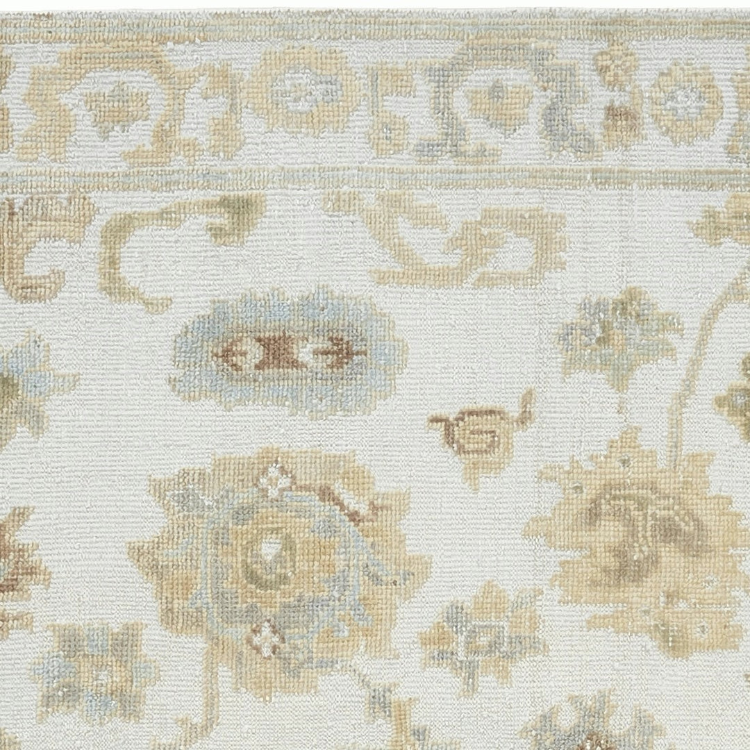 Oushak dining room Rug 8x10 ft hand-knotted white wool and viscose for living room, dining room, bedroom, office, entry.