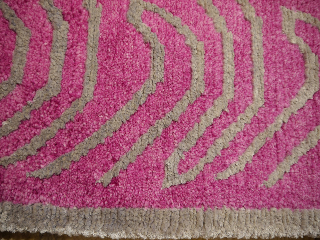 15694 Tibetan Tiger Rug 6 x 3 ft Pink Wool Silver Silk