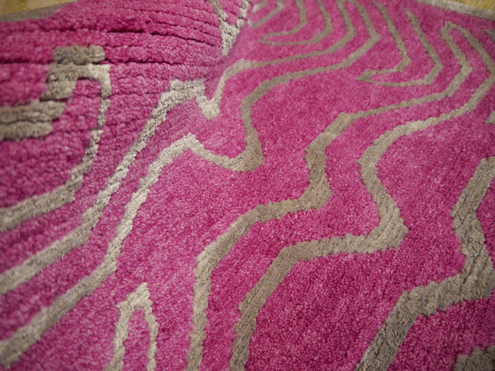 15694 Tibetan Tiger Rug 6 x 3 ft Pink Wool Silver Silk