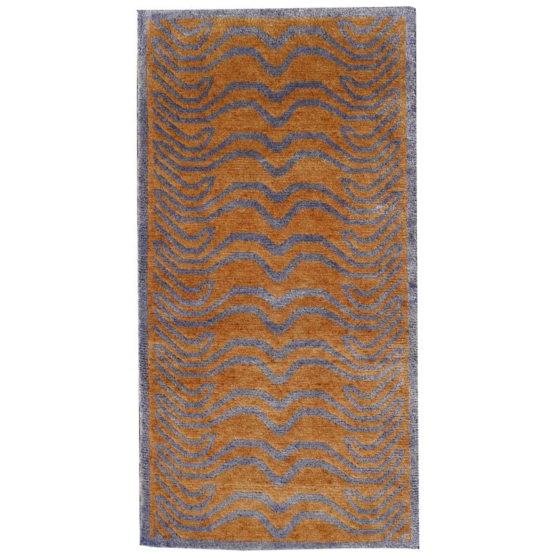 16070 Tibetan Tiger Silk Rug 6 x 3 ft Amber Blue