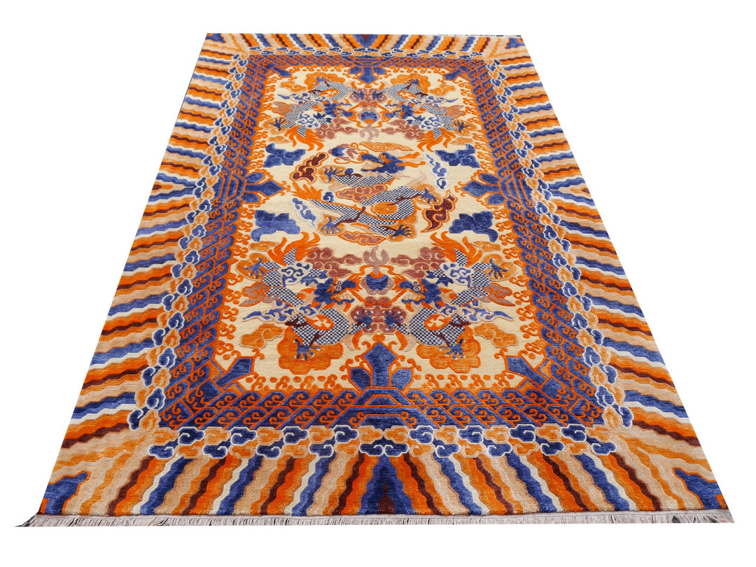 Dragon Rug Imperial Silk China hand-knotted beige orange blue