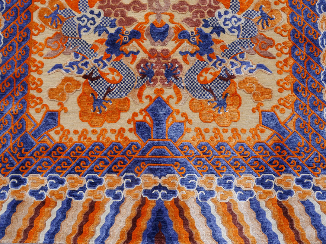 Dragon Rug Imperial Silk China hand-knotted beige orange blue