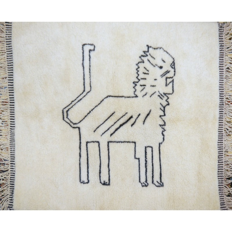 Beni Ourain Mrirt lion-design Berber rug 188 × 163 cm, ivory and black, full view