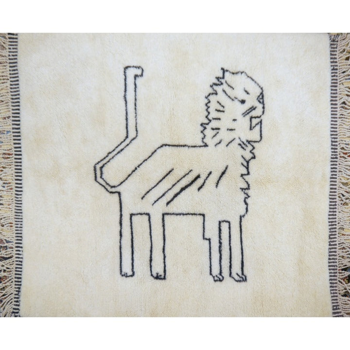 Beni Ourain Mrirt lion-design Berber rug 188 × 163 cm, ivory and black, full view