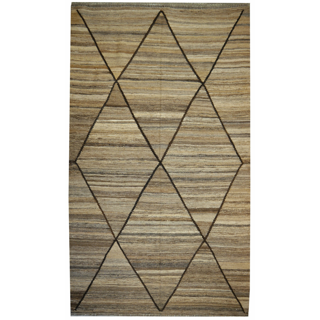 Arijana Afghan Kilim — Hand-Woven Wool in Natural Beige and Brown 4 × 7 ft