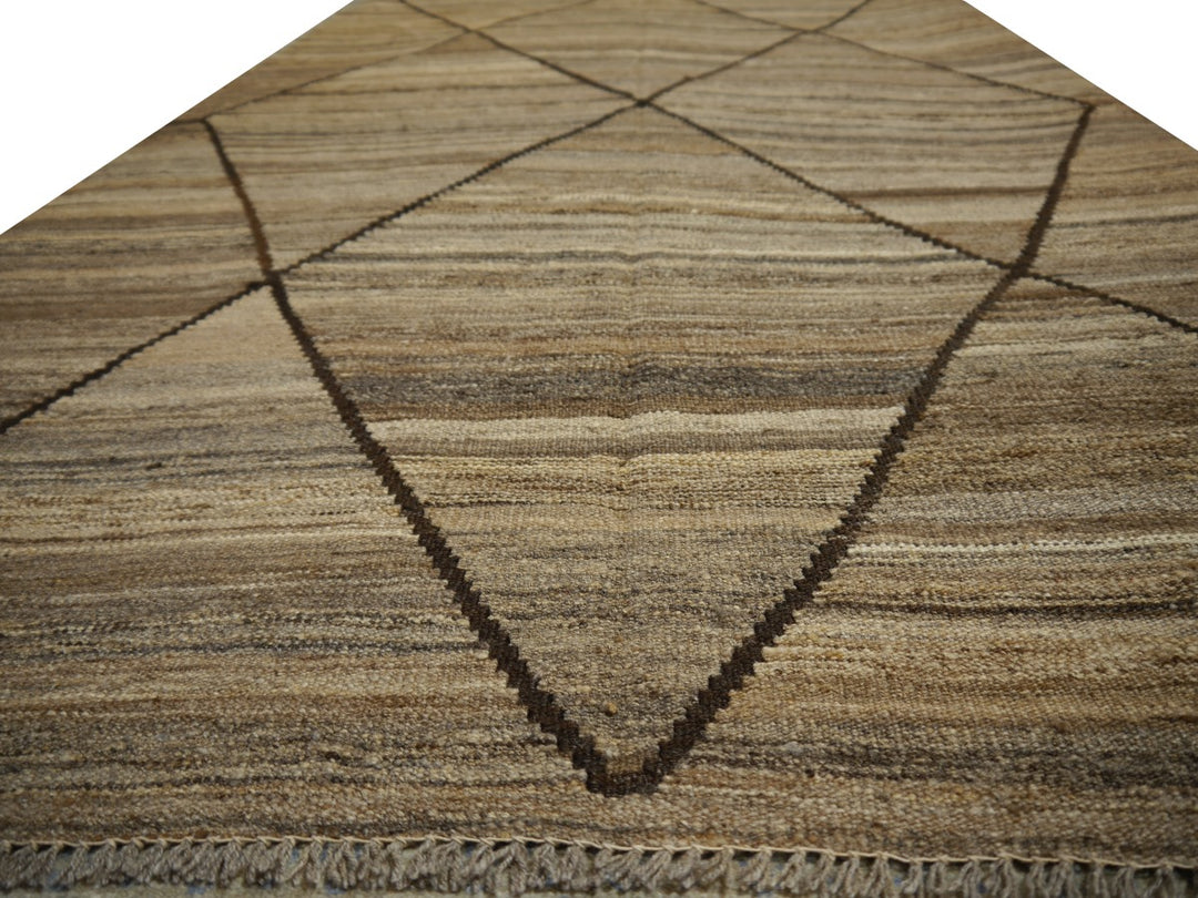 Arijana Afghan Kilim — Hand-Woven Wool in Natural Beige and Brown 4 × 7 ft