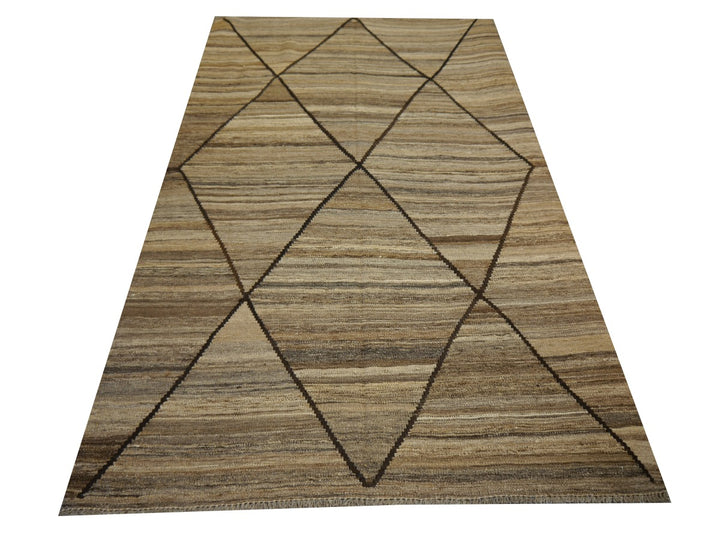 Arijana Afghan Kilim — Hand-Woven Wool in Natural Beige and Brown 4 × 7 ft