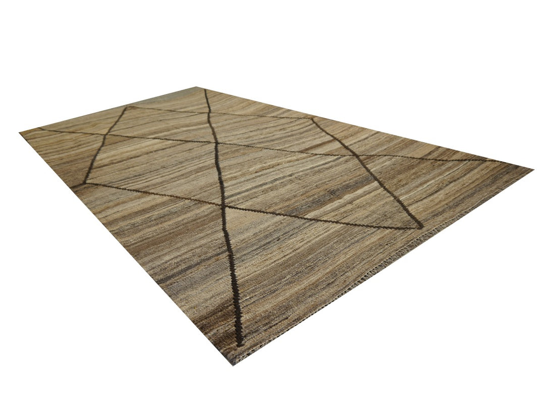 Arijana Afghan Kilim — Hand-Woven Wool in Natural Beige and Brown 4 × 7 ft