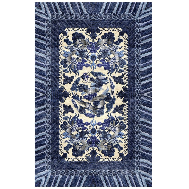 16190 Dragon Rug Imperial Silk China hand-knotted beige blue