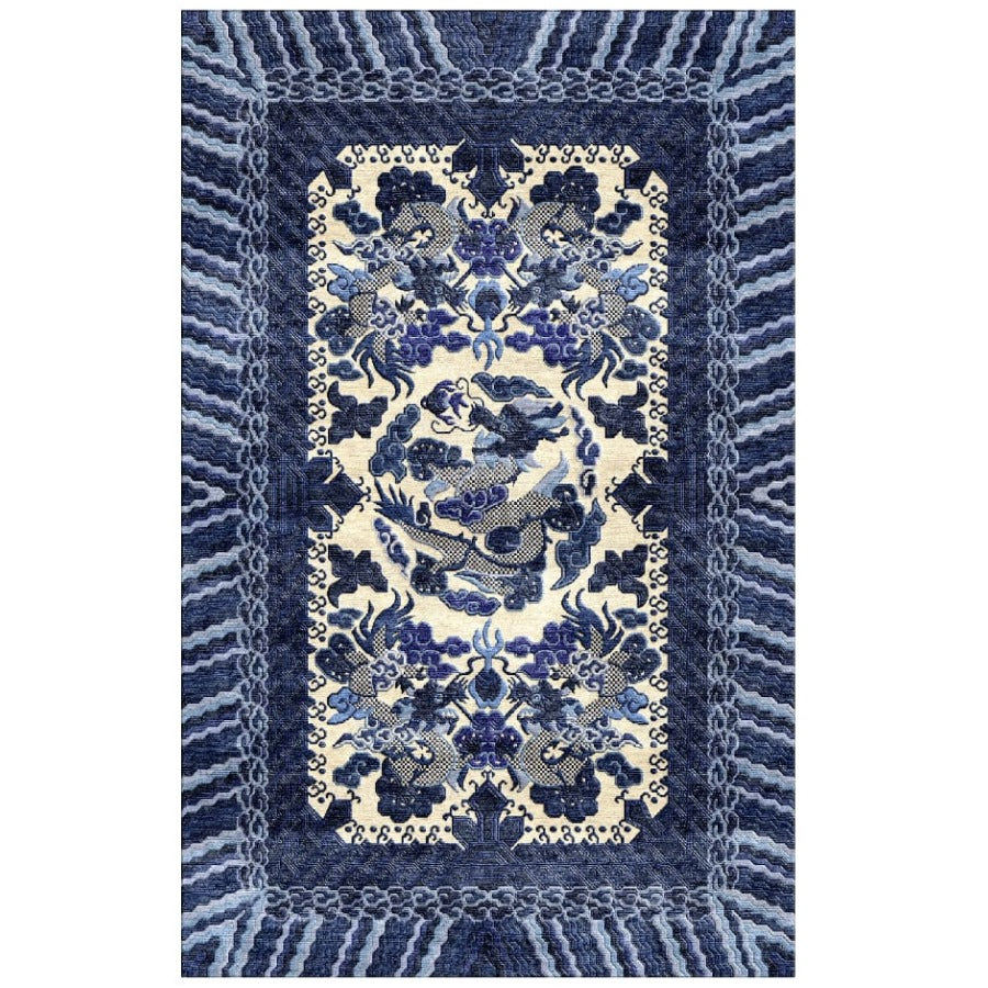 16190 Dragon Rug Imperial Silk China hand-knotted beige blue