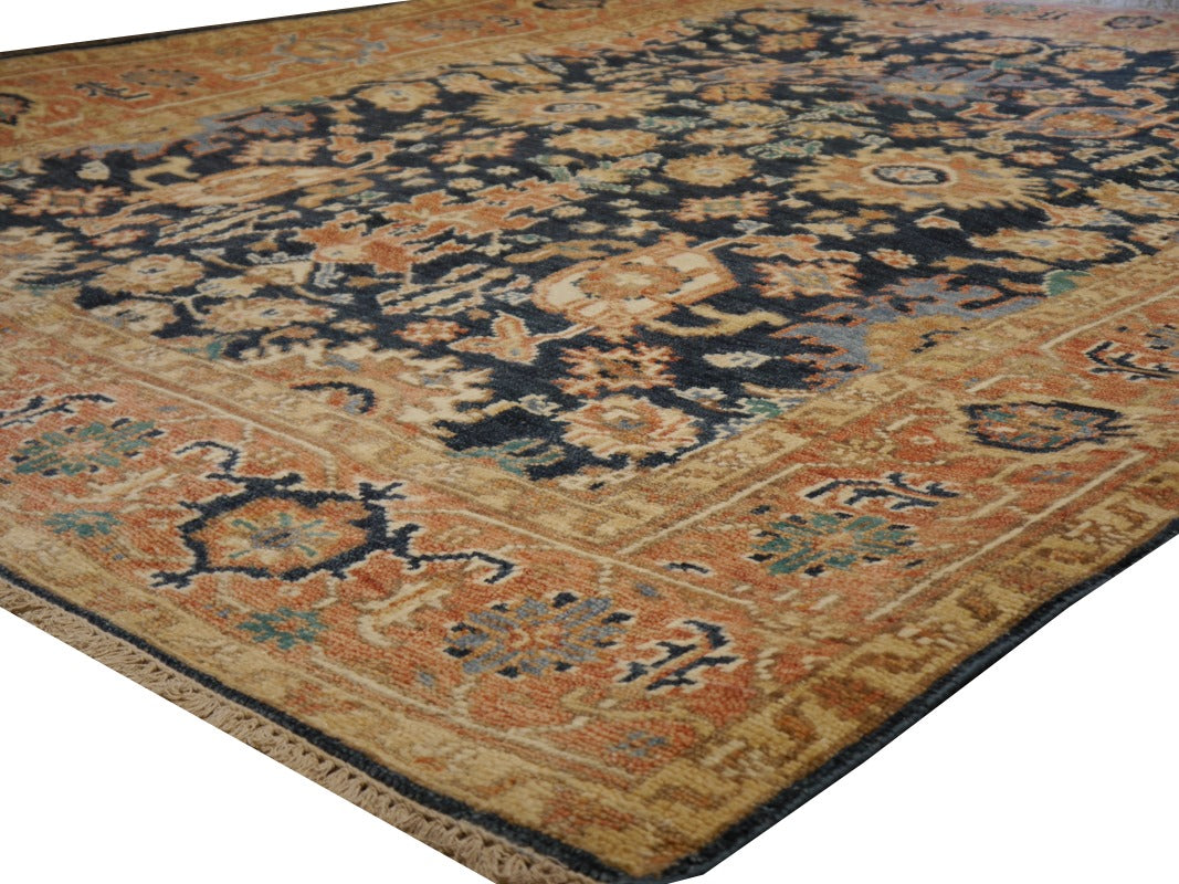 Heriz rug 8x10 ft blue hand knotted