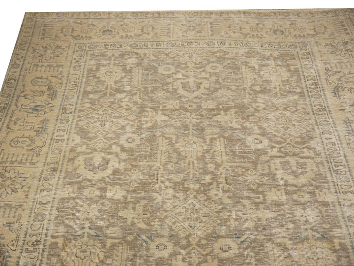 6.6 x 9.2 ft Classic Vintage Persian Rug Muted Beige, Green & Slate hand knotted