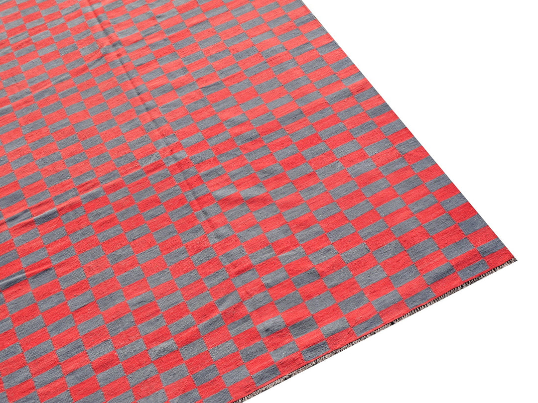 16429 13 x 10 ft MAZANDARAN Kilim ROXANE Red Grey Flatweave