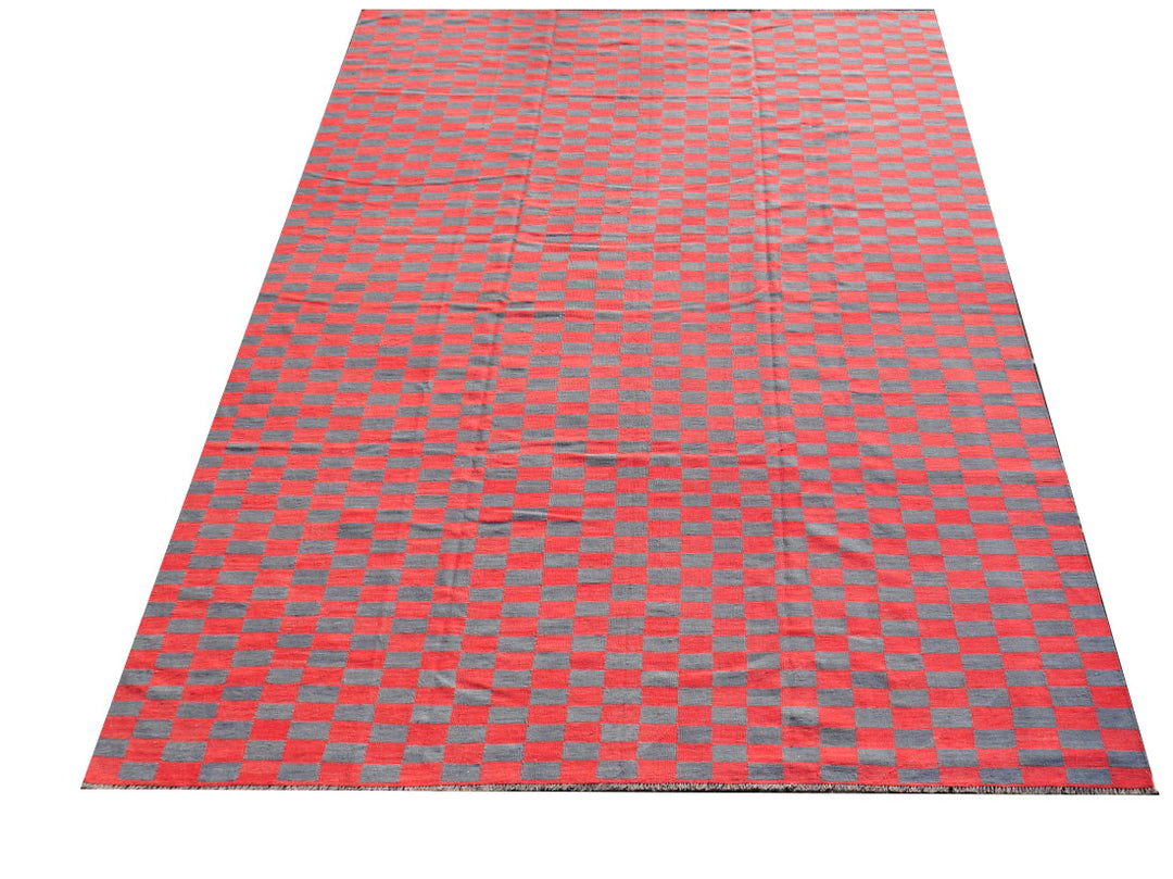 16429 13 x 10 ft MAZANDARAN Kilim ROXANE Red Grey Flatweave