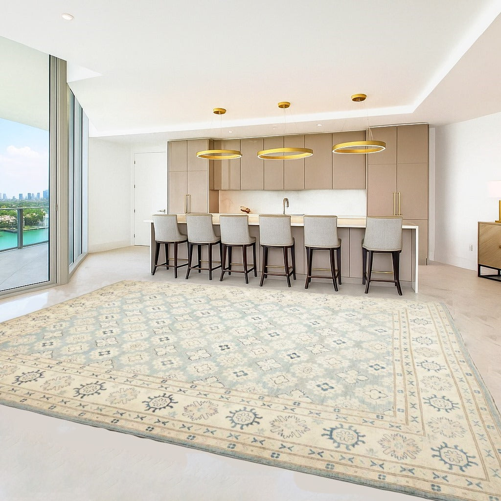 Kazak Rug from Afghanistan 9x12 ft hand-knotted 16450973
A Kazak Style top modern interior design carpet, hand-knotted fine wool. Use: Indoor, living room, dining room, bedroom, entry, lounge or office.