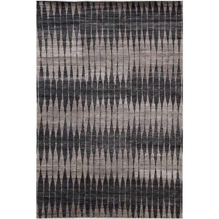 Mystique designer rug in bamboo silk, hand-knotted in India, 300 × 250 cm, modern diamond design in grey and charcoal | Djoharian 15751