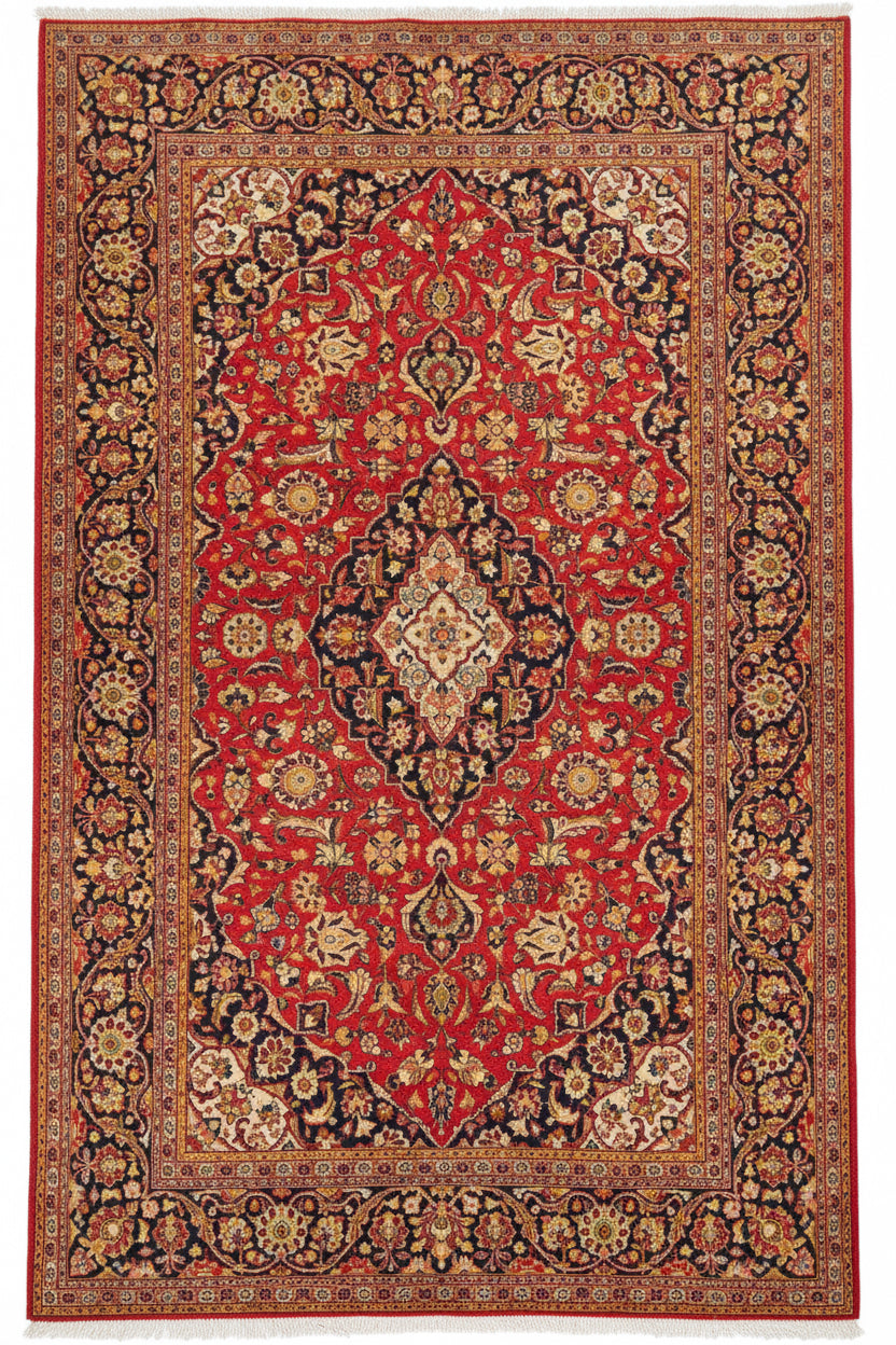 Kashan Seidenteppich Rot Floral 210 × 138 cm | 14504