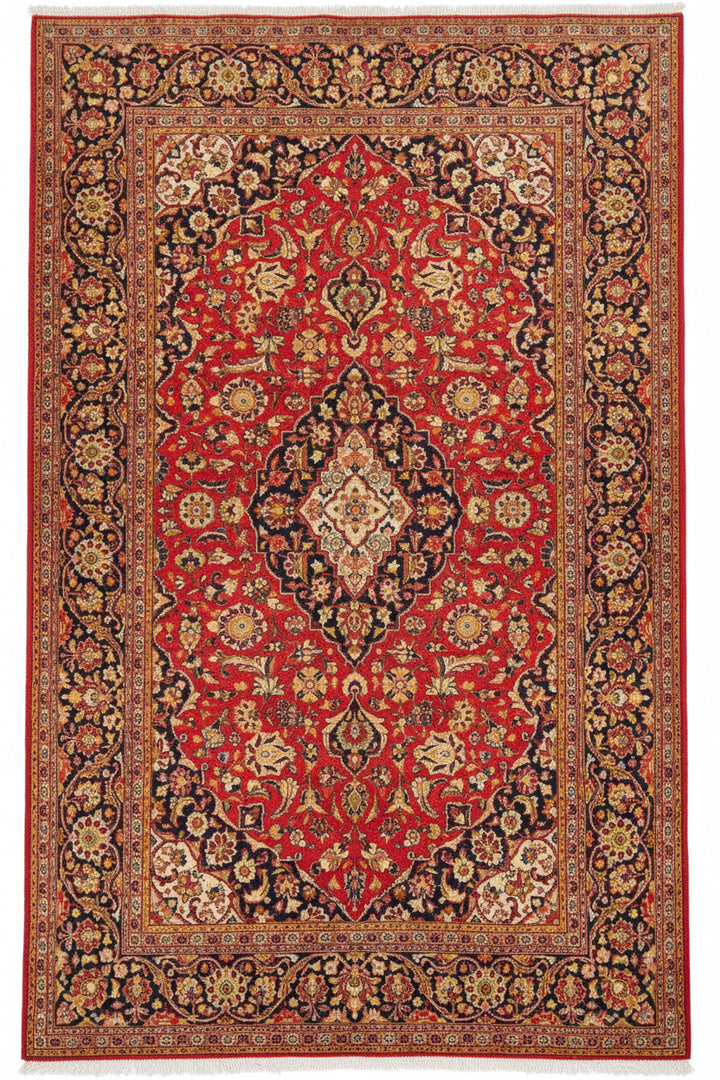 Kashan Seidenteppich Rot Floral 210 × 138 cm | 14504
