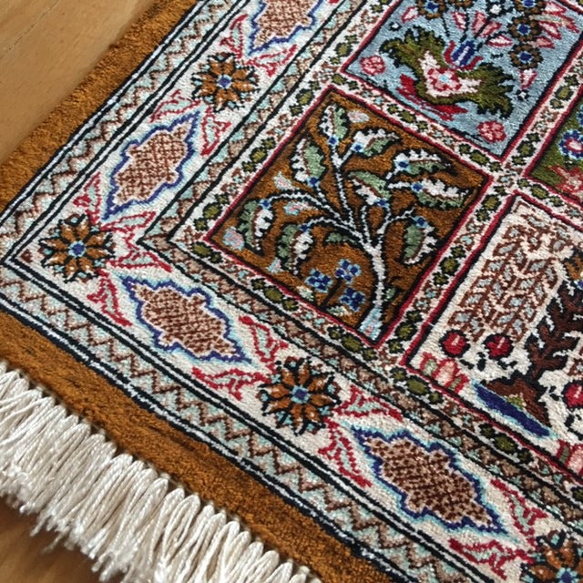 Qum pure silk rug - collectors item. Pile hand-knotted 100% pure natural mulberry silk. New, Excellent. Knot density: 650 kpsi. 15041 Djoharian Collection