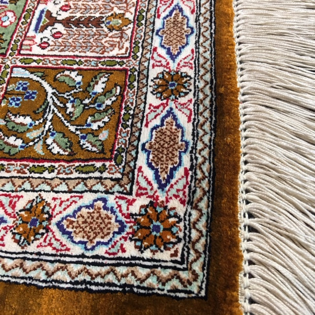 Qum pure silk rug - collectors item. Pile hand-knotted 100% pure natural mulberry silk. New, Excellent. Knot density: 650 kpsi. 15041 Djoharian Collection