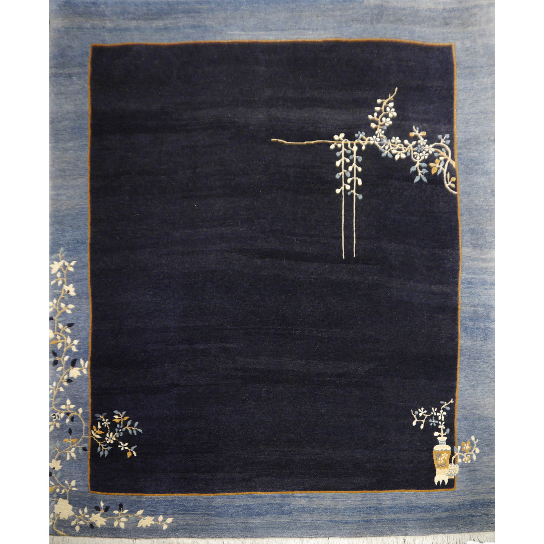 Nepal Peking rug 244 × 200 cm navy blue, Chinese Art-Deco design, full view – Djoharian 15101