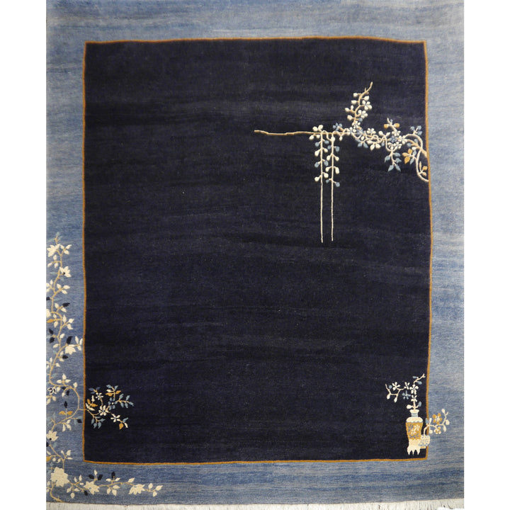 Nepal Peking rug 244 × 200 cm navy blue, Chinese Art-Deco design, full view – Djoharian 15101